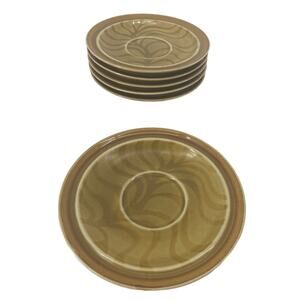6 Vintage Independence Saucer Plates Stoneware Yuma Swirl Mustard Amber Japan 6"
